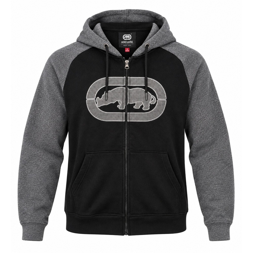 Ecko Unltd Rhino Logo Full Zip Hoodie Size S Black Gray Streetwear